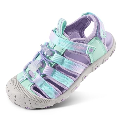 Stelle Boys Girls Sport Water Sandals Kids Summer Outdoor Beach Hiking Closed-Toe Athletic Shoes for Toddler/Little/Big Kids(Lilac Mint,12ML)