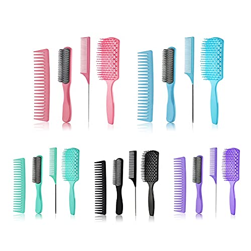 Miniatura 4 de Juego de 4 cepillos y peines desenredantes para hombres y mujeres, ideal para cabello húmedo, seco o rizado (negro)