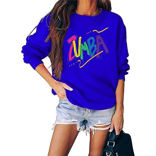 AllMonyba Femmes Zumba Dance Print Tops Mode Crew Neck Sweatshirt T-Shirt à Manches Longues Pullover pour Dames
