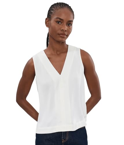 Liverpool Los Angeles Womens Petite Sleeveless V-Neck Woven-to-Knit Top Whipped Cream PM One Size