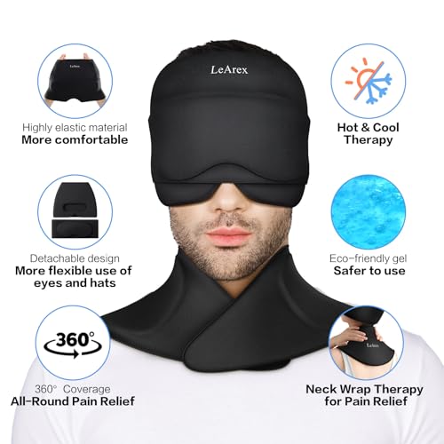 Image of 3 in 1 Migraine Relief Cap Neck Ice Pack Wrap Gel and Ice Eye Masks, Detachable Ice Caps with Eyes Masks, Hot and Cold Therapy for Relief of Headaches, Stiff Neck and Eye Fatigue