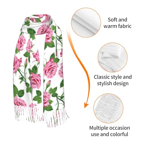 Shawl Wraps for Women - Green Pink Rose Flowers Oversized Fall Winter Blanket Fashion Scarf for Womens3