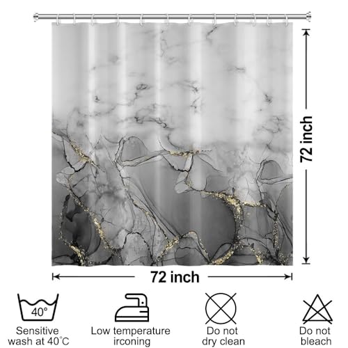 Rideau de douche imperméable marbre gris 183x183 cm avec crochets - 7