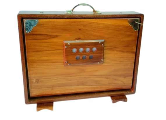 Shruti Box, 16x12x3" Pure Teak wood with (Copper Tongue) and FOOT PEDAL, gig Bag, Natural Color, Musical Instrument Tuned 440Hz (432Hz on Requested)