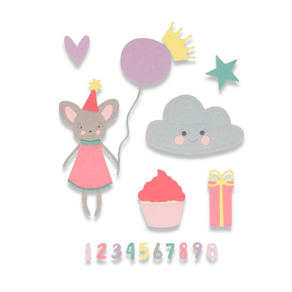Sizzix Thinlits - Set Di 3 Fustelle Per Scrapbooking 'Buon Compleanno' - Compatibili Con Big Shot, Taglio Intricato Su Carta E Cartoncino
