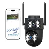 dzcctvipc Dual-Lens Smart-Indoor Outdoor-Camera, 2K-3MP HD - 5G WiFi, 360° AI Motion Tracking IP65 Weatherproof, Color Night Vision, 24/7 Recording, 2-Way Audio, Nanny/Pet/Baby Cam(Black)