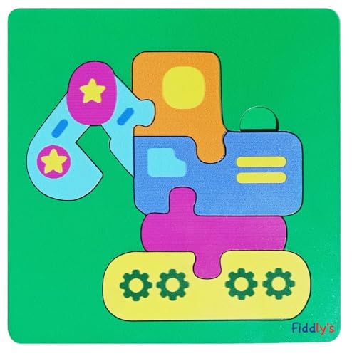 Image of Fiddlys 3D Cute Cartoon Wooden Jigsaw Puzzles for Kids & Children Double Layered Wooden Puzzles with Bright Front & Back Print (Pack of 4 Baby Transport + Animal)