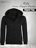 shelikes Kids Girls Boys Zipper Hoodie Unisex Zipper Top Jacket PE School Sweat Hoodie Casual Fashion UK Size 5-14 Years Black - Image 2