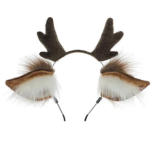 Dodheah Bois de Renne Bandeaux Avec Oreilles de Renne Bandeau de Noël Bandeau en Bois de Cerf Serre Tete Cosplay Accessoire de Décoration pour Adultes et Enfants kaki Blanc