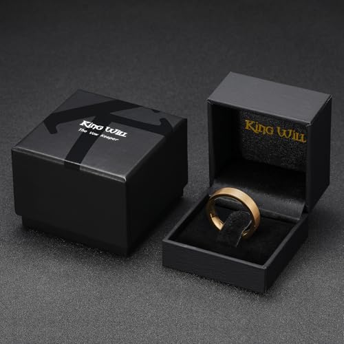 Image of King Will Tungsten Carbide Wedding Band for Men Women-4 /6 /8mm Width 14K Gold Plated Tungsten Wedding Ring Matte Brushed & High Polished Style Comfort Fit Wedding Band Size 6-14