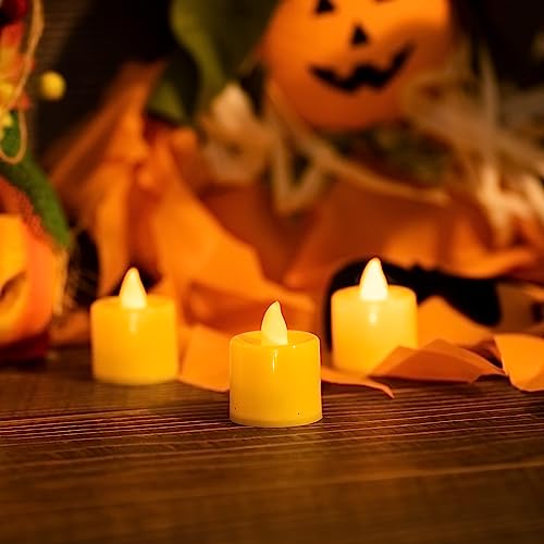 LANKER-24-Pack-Flameless-Led-Tea-Lights-Candles-Flickering-Warm-Yellow-Battery-Operated-Electronic-Fake-Candles--Decorations-for-Halloween-and-Festival-Celebration-Yellow-24Pack