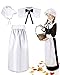 Tarpop 3 Pcs Pilgrim Costume Kit for Girls Kids Halloween Pilgrim Costume Dress Vintage Colonial Apron Bonnet Cape Collar Set Christmas Cosplay Party Outfit, White