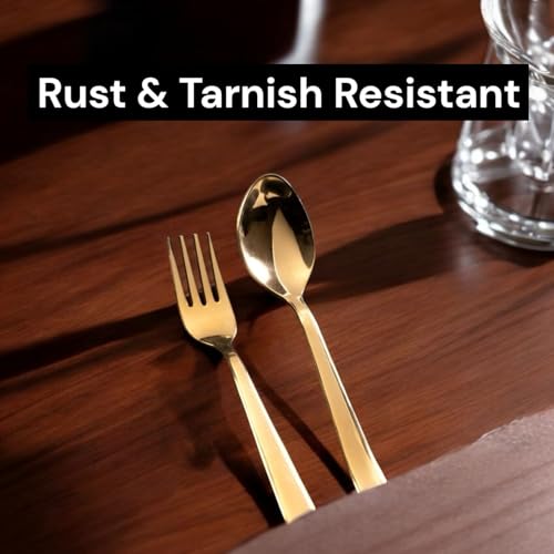 Image of Cutlery Set for Dining Table (Set of 12, Stainless Steel PVD Gold Spoons - 6 & Forks - 6), Kitchen Utensils, 100% Food Grade, Non-Toxic, Anti-Rust, Dishwasher Safe, Ideal Gifting Set