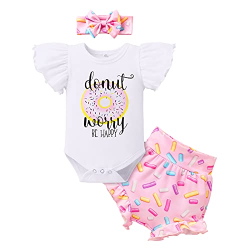 Image of IMEKIS Isn't She Lovely Newborn Baby Girls Coming Home Outfit Ruffle Romper Shorts Pants Headband 3PCS Summer Clothes Set