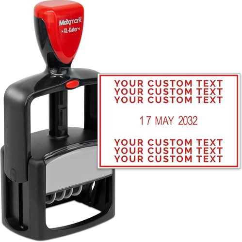 MaxMark Custom Heavy Duty Military Large Date Format (DD/MM/YYYY) - Self Inking Date Stamp - Red