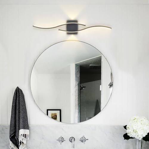 Image of DEYNITE Modern Black Creative Wave Strip Led Wall Light Fixture Industrial Wall Sconce for Bathroom Hallway Staircase Entryway 3000K Warm Light