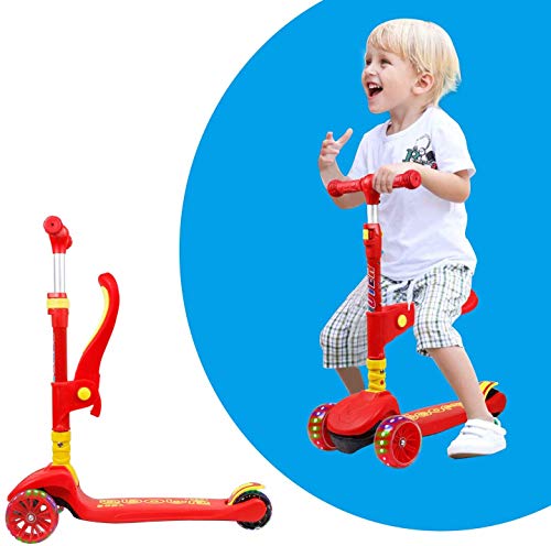 UNI-SUN Patinete niño 3 años, Patinete niño 6 años, Patinete niña, Patinete Infantil Plegable 3 Grandes Ruedas LED Intermitentes, Ajustable en Altura, Apto para 2, 3-10 años