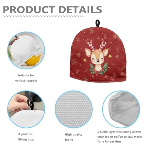 Image of Hudotybom Smile Deer Tea Cozy for Teapot Insulated Large Teapot Cover to Keep Warm Tea Kettle Cover Thanksgiving Fall Kitchen Home Decorations