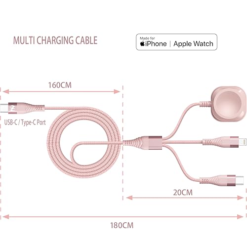 Apple Watch Charger 6FT Multi Charging Cable Travel Essential Nylon Braided | Lightning Type C iWatch Wireless Charger 3 in 1 Charging Wire Universal for Apple iPhone Android Phone and iWatch - image 2