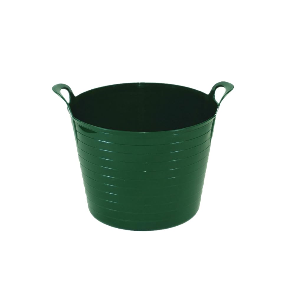JMS we create smile - Genuine Flexible Tub Trug | Horse Feeding Bucket - Animal Feed Waste Collector | Multipurpose Flexible Rubber Storage Container Buckets - MADE IN UK. (DARK GREEN, 26 Litre)