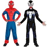 Party City 2-in-1 Reversible Venom & Spider-Man Muscle Costume for Kids - Costume Includes Reversible Jumpsuit & Mask - Costumes for Halloween, Birthday Parties, & Themed Events Multi