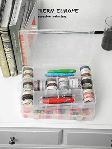 Image of 2pack 18 Grids Clear Plastic Organizer Box Storage Container with Adjustable Dividers (Clear x 2PC,18 Grids)