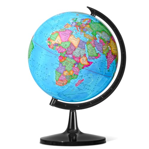 32CM Educational World Globe with Weighted Base Classroom Decorative Large Earth for Students & Geography Teachers 360 Rotating Interactive Globe with World Map-Learning Tool& Educational Toys