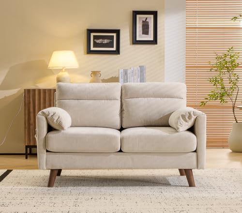 Bonnlo Canapé avec Accoudoir à Oreilles d'Éléphant, Fauteuil 2 Places, Sofa Rembourré en Faux Lin, Meuble avec Poche latérale, pour Salon, Bureau, Chambre, 125 x...