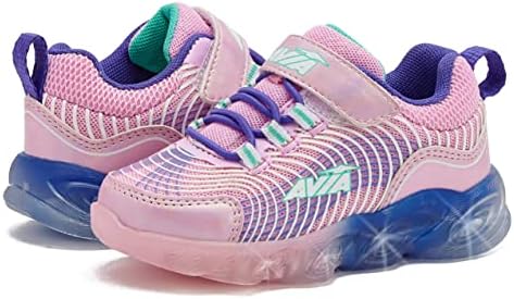 Avia Ignite Slip On LED Light Up Toddler and Little Kid Sneakers - Lightweight Tennis, Athletic, Running Shoes for Girls - Light Pink/Teal Green, 5 Toddler