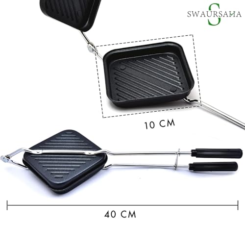 Image of Non-Stick Grill Sandwich Toaster with Stainless Steel Wire Dishwashing Scrubber Gloves (2 Pcs) | Double-Coated Nonstick Sandwich Griller & Toaster