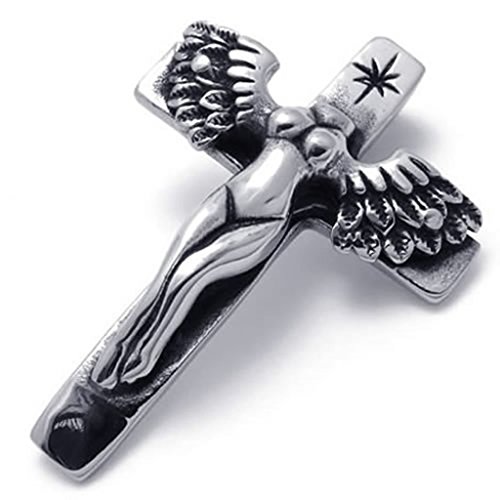 Aienid Necklace Cross For Men Stainless Steel Vintage Faux Leather Cord With 22 Inches Chain #TOP12