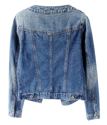 Kedera Women's Denim Jacket Button Down Collarless Long Sleeve Washed Cute Jean Jackets2