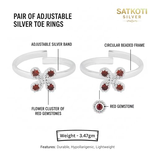 Image of SATKOTI 925 Silver Toe Rings for Women | Adjustable Pure Metal Bichiya with AAA Quality CZ Stone| BIS Hallmarked Jewelry with Authenticity Certificate | Pair of 2 Metti