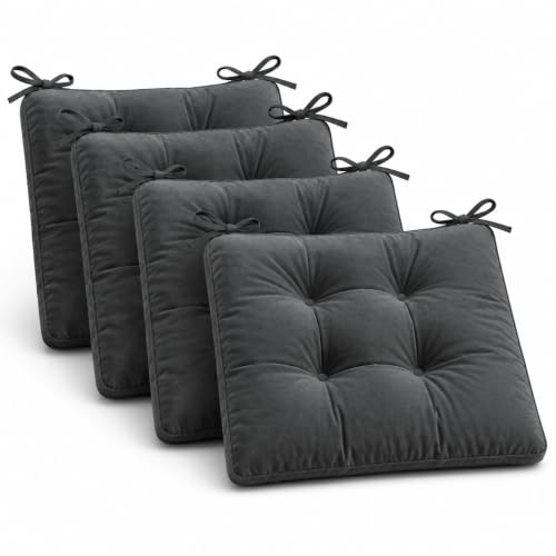 Image of VAS COLLECTIONS Pack of 4 Chair Pad Cushions with Tie Straps, Tufted Seat Cushions for Dining, Office & Wooden Chairs, Soft Comfortable Chair Pads with Durable Stitching, 16 x 16 Inches - Slate Grey