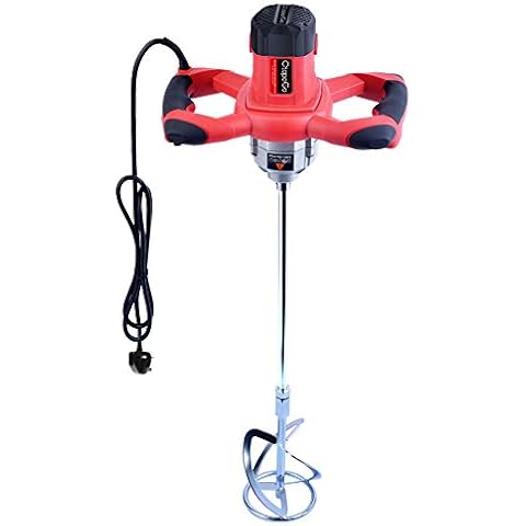 1600W Portable Electric Concrete Cement Plaster Grout Paint Thinset Mortar Paddle Mixer Pro Drill Mixer Stirring Tool Adjustable 6 Speed Handheld Standard 220V (1600W Red) Cover