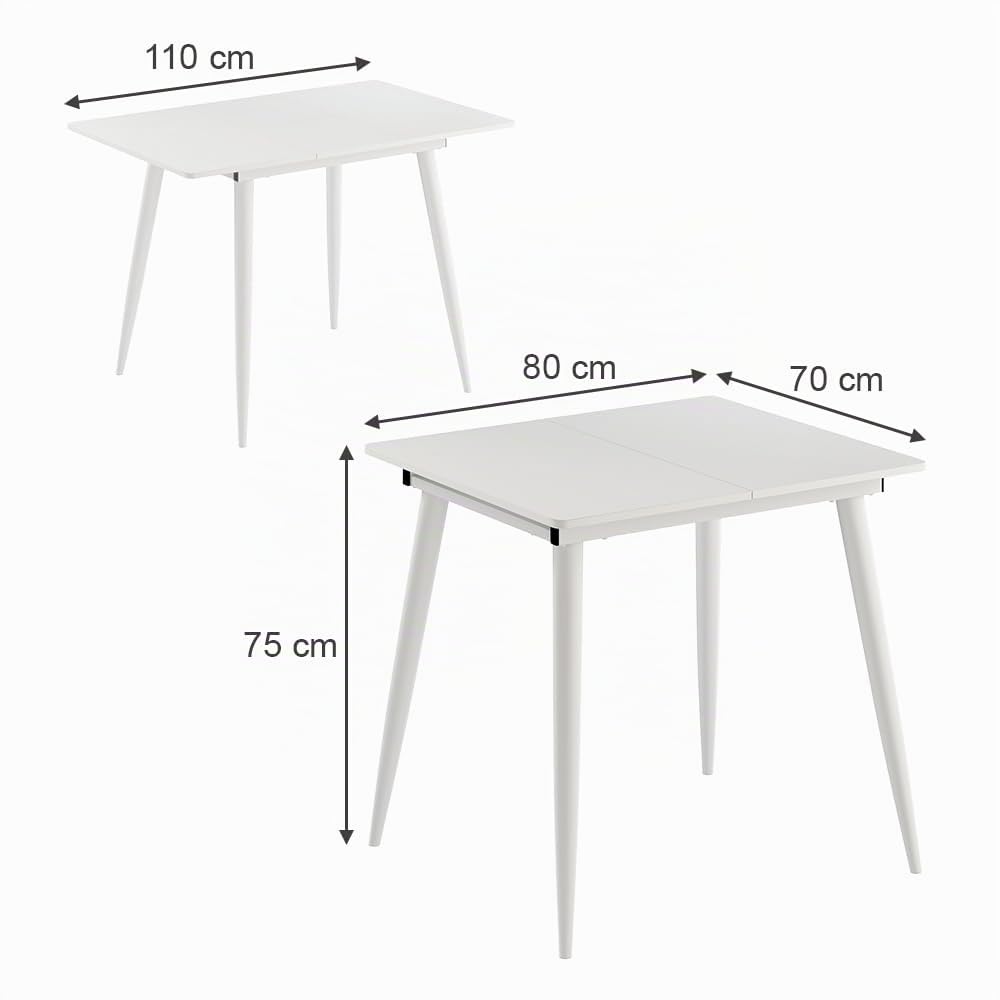 Vicco Mesa de Comedor Beaver, Blanco, 80-110 x 70 cm | Extensible, para uso flexible como mesa de comedor o de trabajo