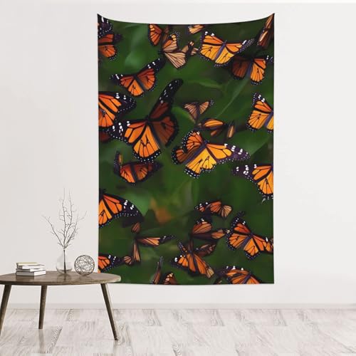 Tenture murale papillon monarque en velours pêche 152x101cm pour déco salon moderne