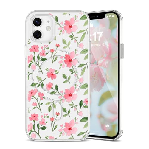 Coque iPhone 11 compatible Magsafe transparente et anti-jaunissement avec motif fleurs chic