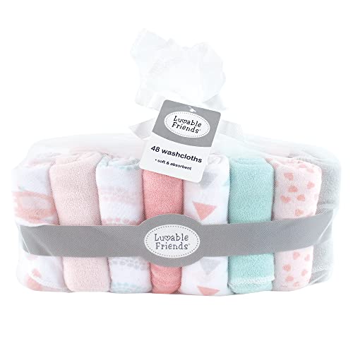 Image of Luvable Friends Unisex Baby Cotton Rich Washcloths, Girl Basic Elephant, One Size