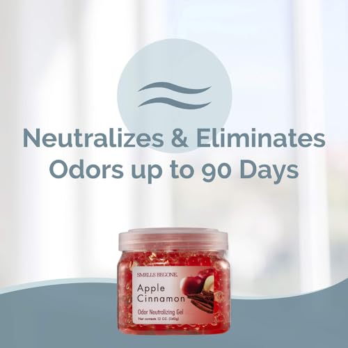SMELLS BEGONE 12 oz Odor Eliminator Gel - Air Freshener - Absorbs & Eliminates Odor in Bathrooms, Basements, Cars, Boats, RVs & Pet Areas - Made with Essential Oils - Apple Cinnamon