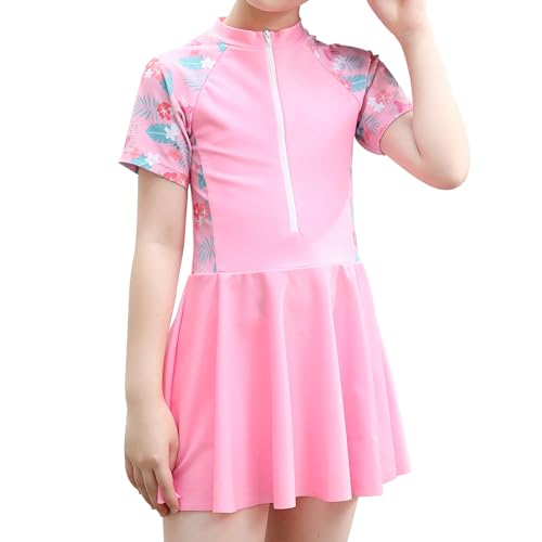 Image of FYMNSI Toddler Girls Swimsuit Short Sleeve Swimdress + Shorts Two Piece Bathing Suits for Teens Beachwear Swimwear 2-12 Years