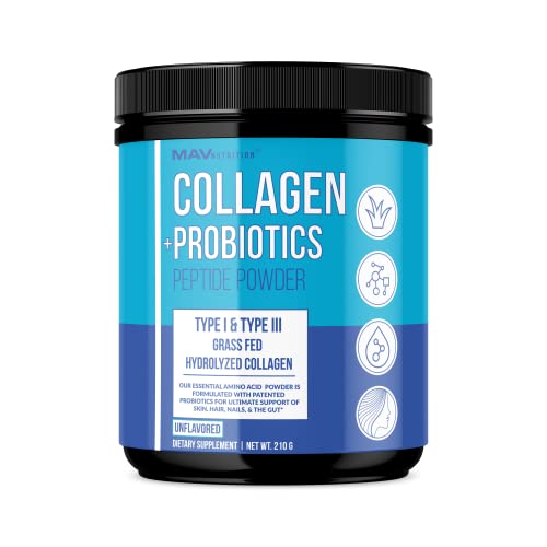 Collagen + Probiotics Peptide Powder, Type 1 & Type 3 Grass-Fed Hydrolyzed Pure Hydrolyzed Collagen, Unflavored, 210g