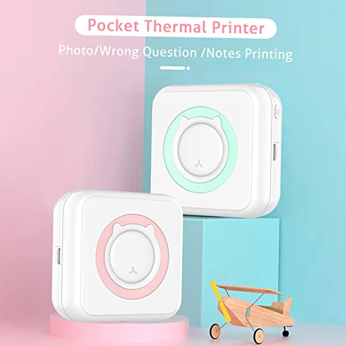 Image of Mini Thermal Printer Wireless 200dpi Bluetooth Portable Photo Label Maker with 1 Roll Paper (Green)
