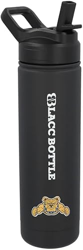 BLACC Bottle Botella de agua con licencia oficial de la universidad universitaria con tapa de pajilla, termo de acero inoxidable aislado  Colección