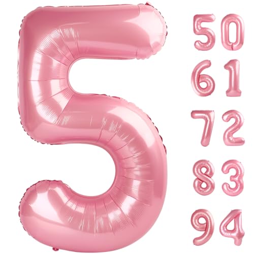 Image of Pearlescent Pink 5 Balloon, Number Balloons 40 Inch, 5th Birthday Balloon Decorations, Pastel Pink Party Supplies, 5 Number Balloons, Number 5 Balloon