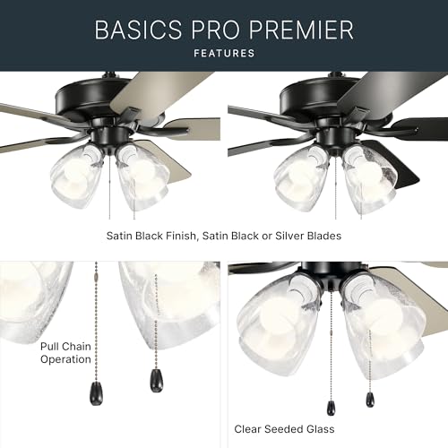 Kichler Basics Pro 52" Ceiling Fan with LED Light, Satin Black by Kichler - Used condition - Image 4