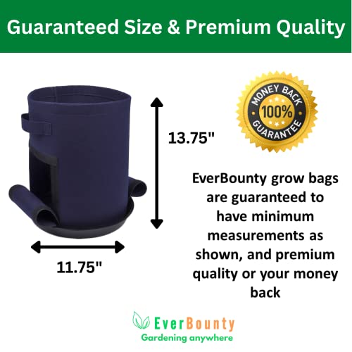 Everbounty 7 Gallon Grow Bags, Extra Thick 400G Fabric Pots With Saucer Trays, 2 Windows | 4-Pack-Blue | Premium Garden Container Potato Planter - Grow All Plants, Mushrooms, Vegetables, Indoors Too #TOP4