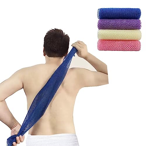 4 Pack Bath Sponge Net, Exfoliating Body Scrubber,Long African Exfoliating Shower Net,Better Replacement Of Normal Bath Sponge,Loofahs,Washcloth,Body Brush,Bath Glove（Pink&Blue&Purple&Beige) #TOP21
