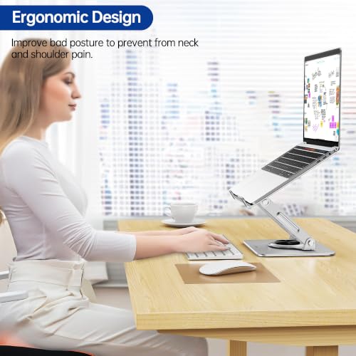 Image of BESIGN Laptop Stand with 360 Rotating Base, Ergonomic Adjustable Notebook Riser, Foldable Computer Holder Compatible with 10-14 inch Laptops, LS11 Silver