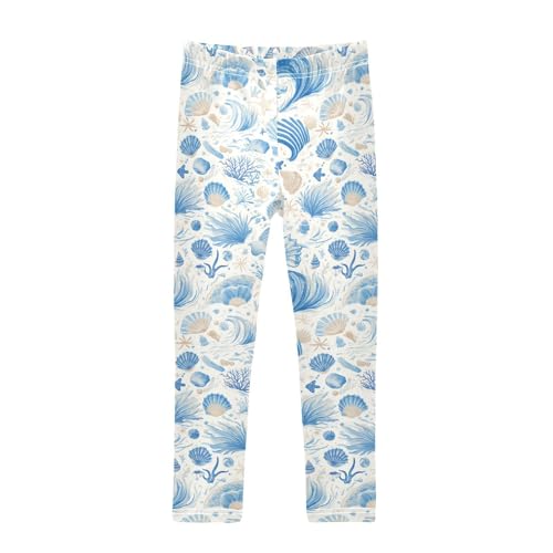 KLL Shells Ocean Waves Beach Starfish White Toddler Girl Cotton Leggings Fashion Full Length Activewear Running